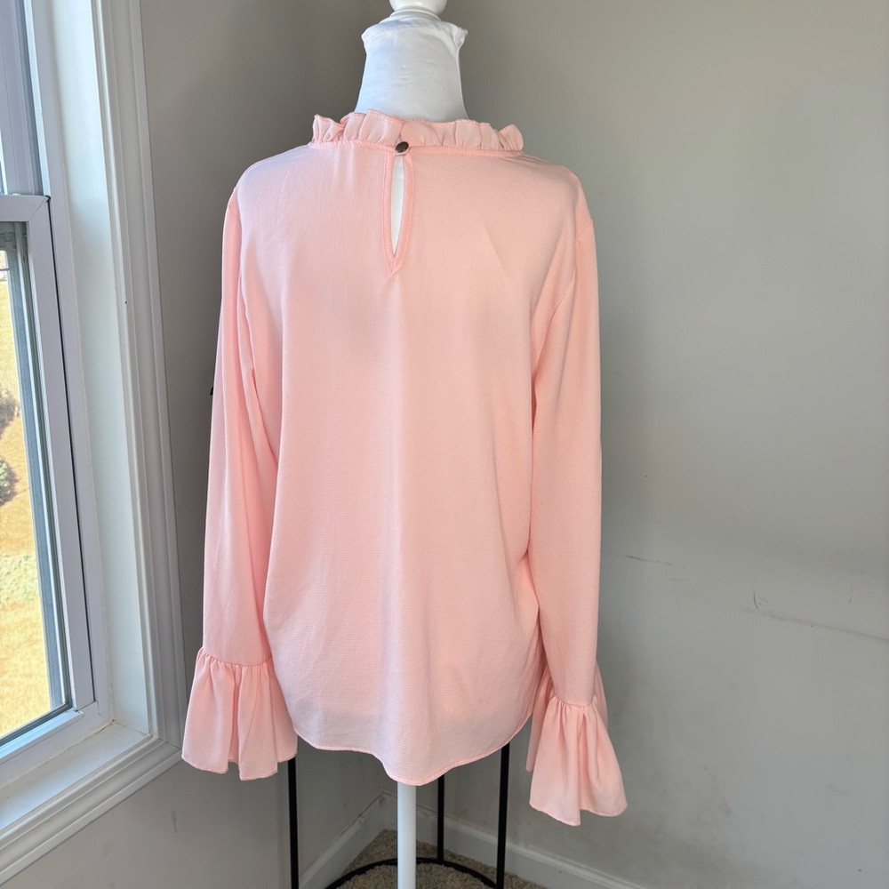 BN6 Adrienne Vittadini Ethereal Ruffle Blouse Blush‎ Pink Dainty Feminine Large - Picture 4 of 7